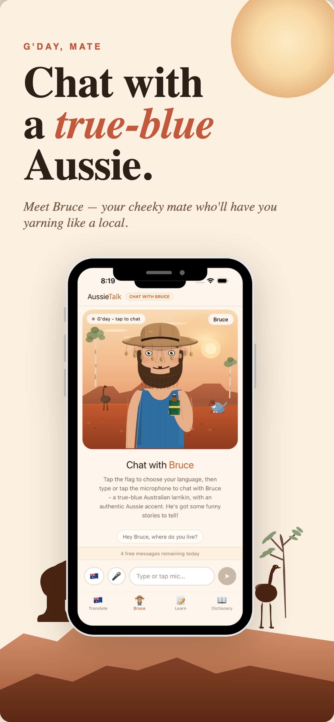 Aussie Talk app screenshot: Authentic Conversation Simulation